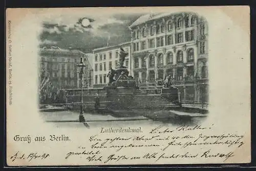 Mondschein-AK Berlin, Am Lutherdenkmal, Neuer Markt