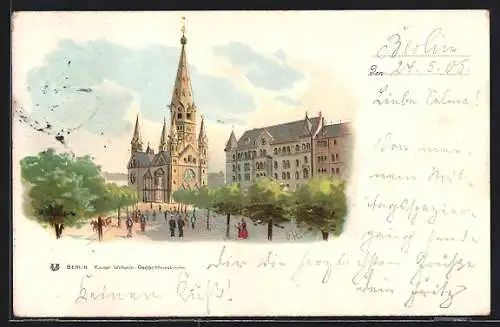Lithographie Berlin-Charlottenburg, Blick zur Kaiser-Wilhelm-Gedächniskirche
