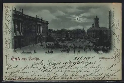 Mondschein-AK Berlin, Blick auf den Schlossplatz