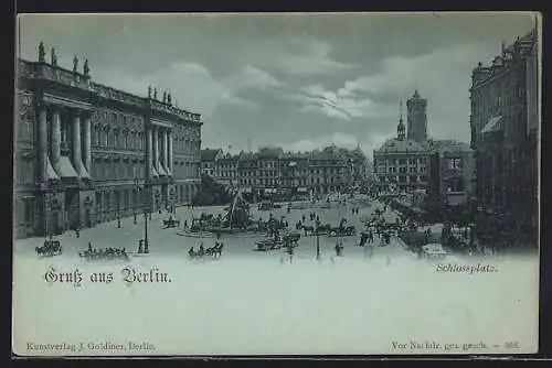Mondschein-AK Berlin, Ansicht vom Schlossplatz