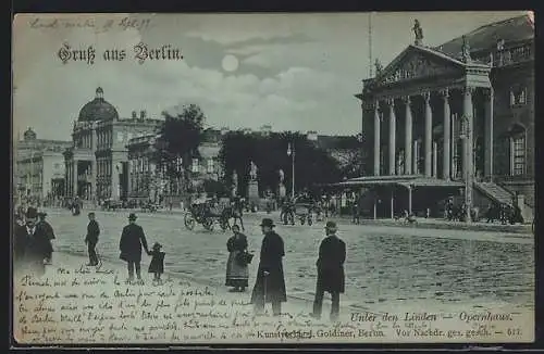 Mondschein-AK Berlin, Unter den Linden am Opernhaus