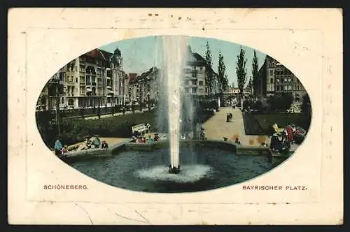 Präge-AK Schöneberg, Bayrischer Platz mit Fontäne