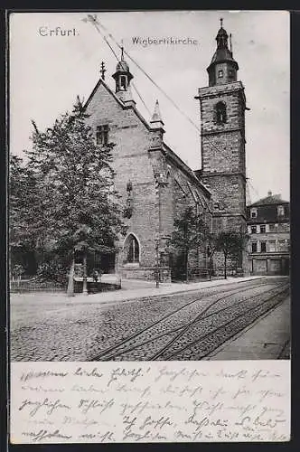 AK Erfurt, Wigbertikirche, Strassenbahngleise