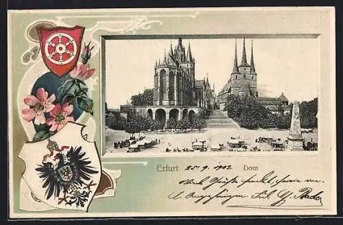 Passepartout-Lithographie Erfurt, Blick auf Dom und St. Severikirche