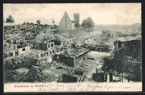 AK Ilsfeld, Niedegebrannte Häuser und die zerstörte Kirche