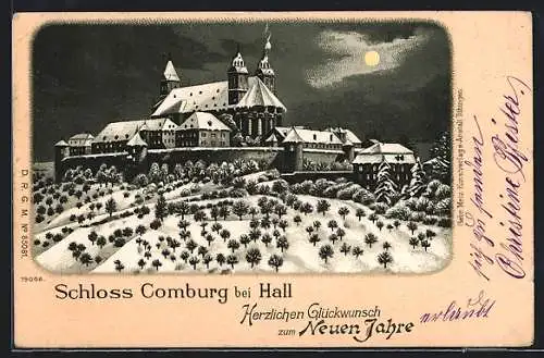 Winter-Lithographie Hall, Schloss Comburg