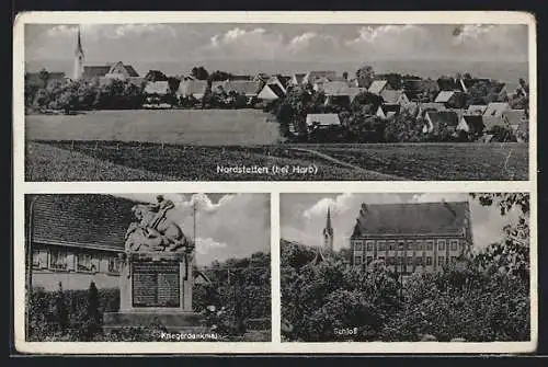 AK Nordstetten bei Horb, Kriegerdenkmal, das Schloss, Gesamtansicht vom Feld aus