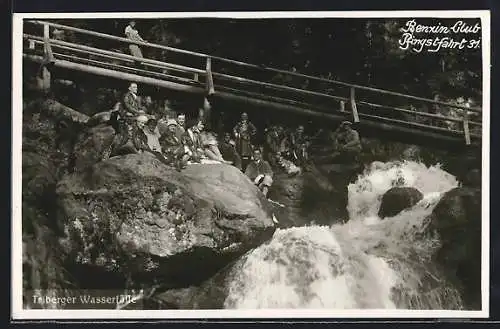 Foto-AK Triberg, Mitglieder des Benzin-Clubs bei der Pfingsfahrt 1931 an den Triberger Wasserfällen