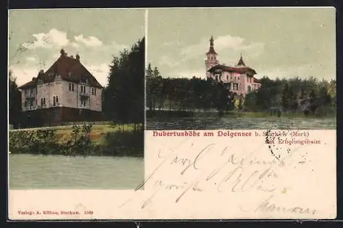AK Hubertushöhe / Storkow, Seepartie mit Erholungsheim