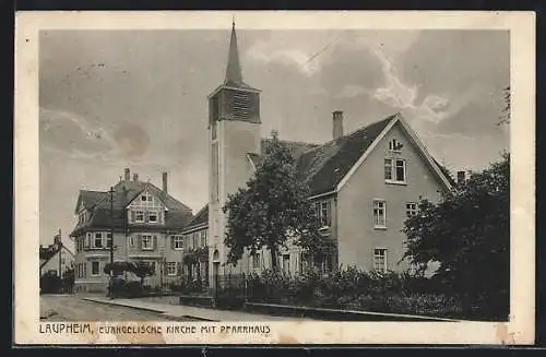 AK Laupheim, Evang. Kirche mit Pfarrhaus
