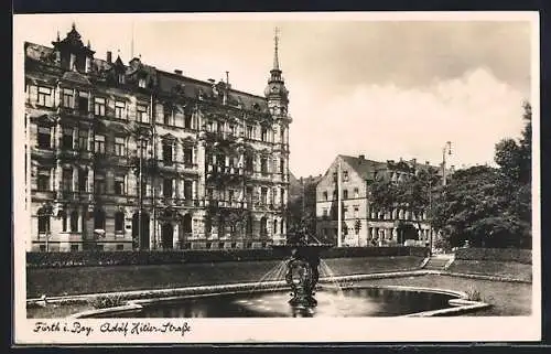 AK Fürth / Bayern,  Strasse, Anlage mit Brunnen