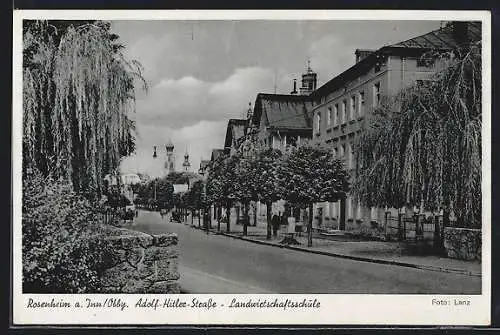 AK Rosenheim a. Inn, Strasse mit der Landwirtschaftsschule