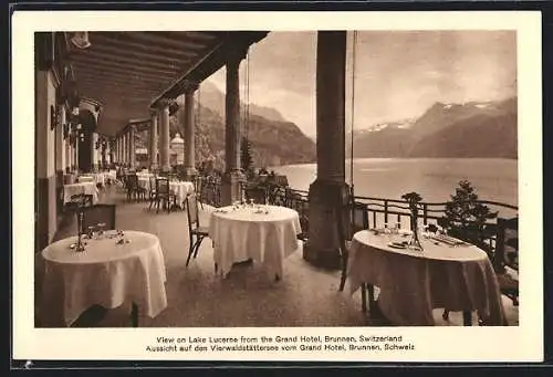 AK Brunnen, Grand Hotel, Aussicht auf den Vierwaldstättersee