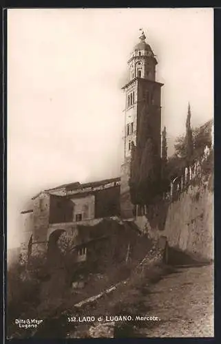 AK Morcote, Lago di Lugano, Ortspartie mit Kirche