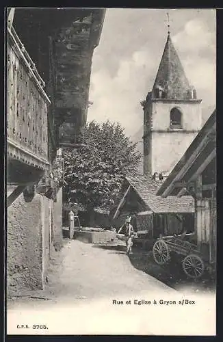 AK Gryon sur Bex, Rue et Eglise