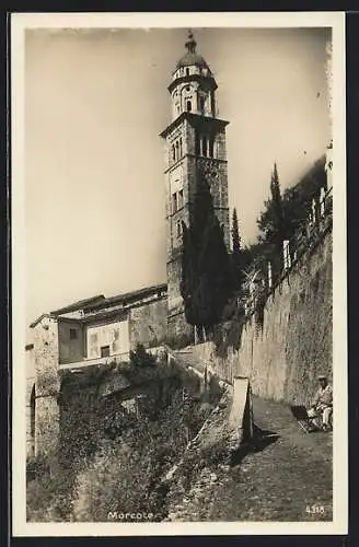 AK Morcote, Bergweg mit Blick zur Kirche