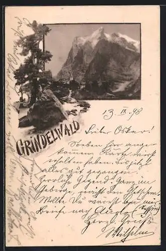 AK Grindelwald, Ortsansicht gegen das Bergmassiv