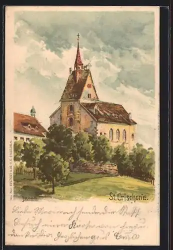 Lithographie Basel, Kirche St. Crischona