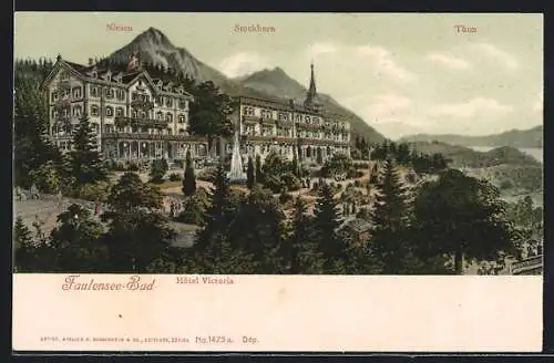 AK Faulensee-Bad /Thun, Das Hotel Victoria mit Niesen und Stockhorn