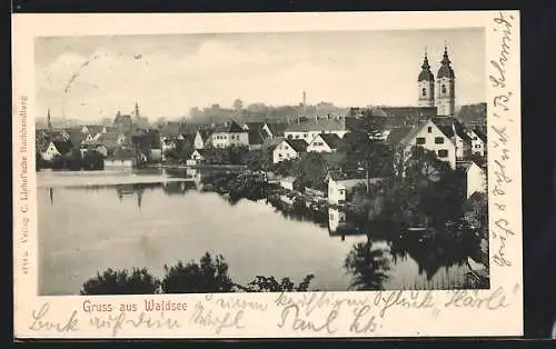 AK Waldsee / Württ., Ortspartie am See