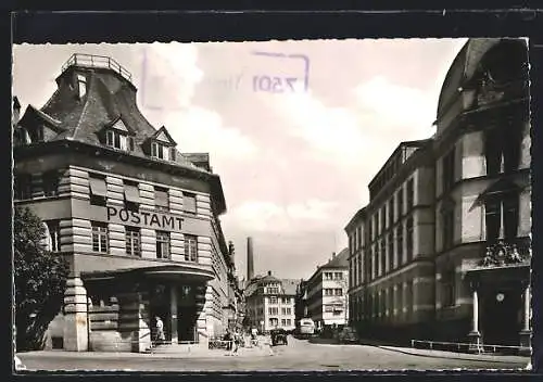 AK Schwenningen am Neckar, Strassenpartie mit Postamt