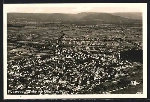 AK Ötigheim /Baden, Flugzeugaufname im Sonnenschein