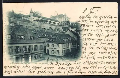 AK Baden-Baden, Das neue Schloss mit Gasthaus zur Rose