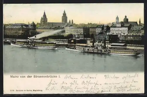 AK Mainz, Blick von der Strassenbrücke