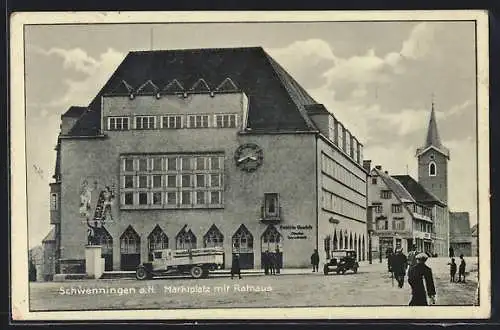 AK Schwenningen a. N., Marktplatz mit Rathaus