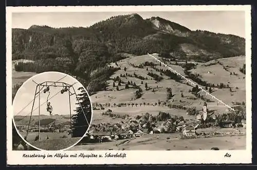 AK Nesselwang i. Allgäu, Ortsansicht mit Alpspitze und Schwebelift