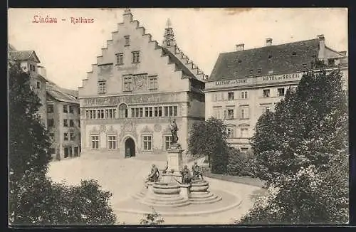 AK Lindau / Bodensee, Brunnen vor dem Rathaus