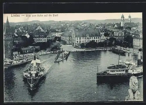 AK Lindau / Bodensee, Blick vom Hafen auf die Stadt