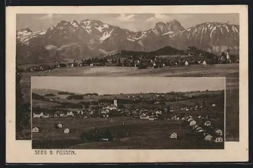 AK Seeg b. Füssen, Ortsansicht mit Bergpanorama