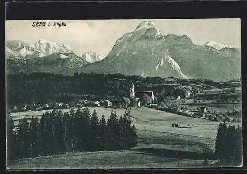 AK Seeg i. Allgäu, Ortsansicht mit Bergpanorama