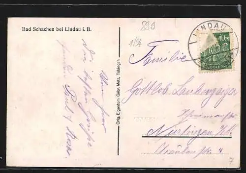 AK Bad Schachen bei Lindau, Ortsansicht mit einfahrendem Dampfer