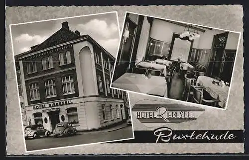AK Buxtehude, Hotel Riebesell mit Innenansicht