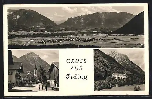 AK Piding, Ortsansicht mit Untersberg und Lattengebirge