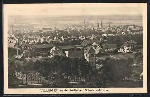 AK Villingen /Schwarzwald, Totalansicht mit den Münstertürmen