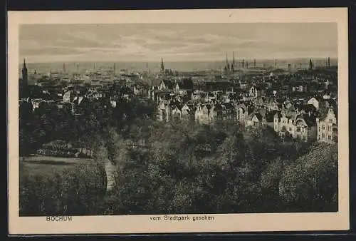 AK Bochum, Blick vom Stadtpark aus auf die Stadt
