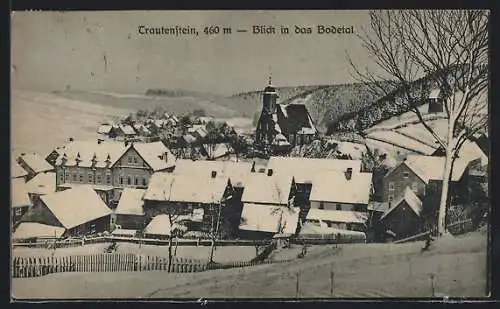 AK Trautenstein, Bodetal mit Kirche im Winter