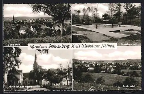 AK Steinenberg, Ortspartie, Schwimmbad, Partie an der Kirche