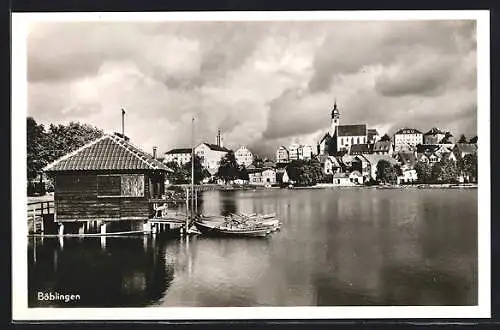 AK Böblingen, Uferpartie mit Kirche