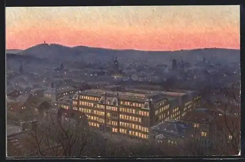 AK Stuttgart, Gebäude des Allgem. Deutschen Versicherungs-Vereins a.G., Abendstimmung