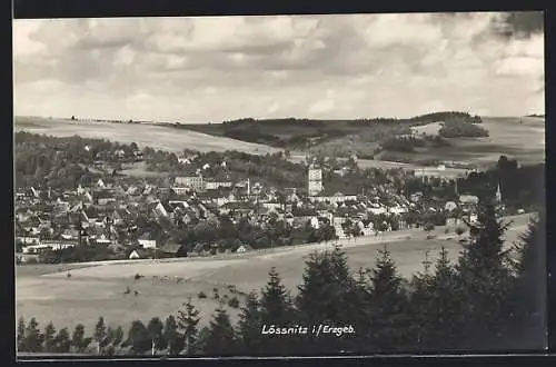 AK Lössnitz i. Erzgeb., Teilansicht mit Rathaus