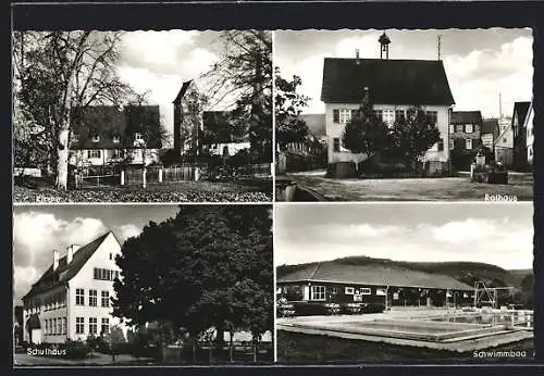 AK Deizisau (Kreis Esslingen), Rathaus, Kirche, Schwimmbad und Schulhaus