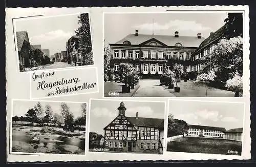 AK Hagenburg am Steinhuder Meer, Gasthaus Ratskeller, Schloss, Schule
