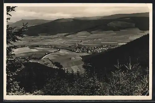 AK Siedlinghausen, Blick vom Hubertusturm nach dem Ort und den Bruchhauser Steinen