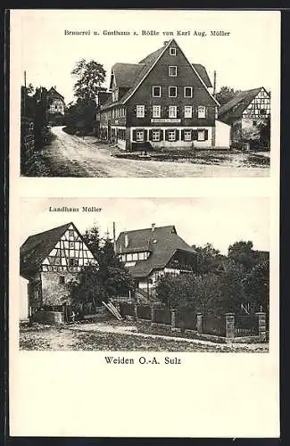 AK Weiden / Dornhan, Hotel Landhaus Müller, Brauerei - Gasthaus zum Rössle von Karl August Müller