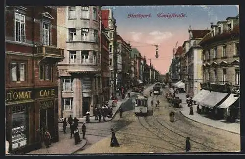 AK Stuttgart, Strassenbahnen auf der Königstrasse
