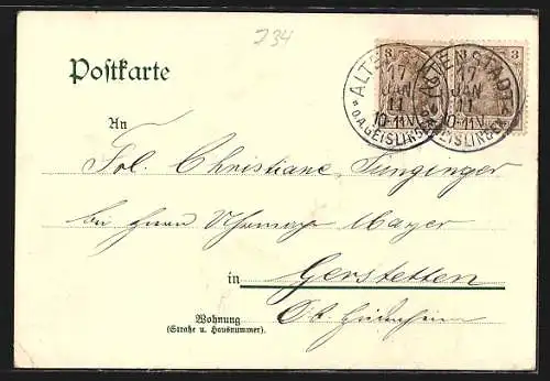 Lithographie Geislingen-St., Ortsansicht, Königliches Postamt